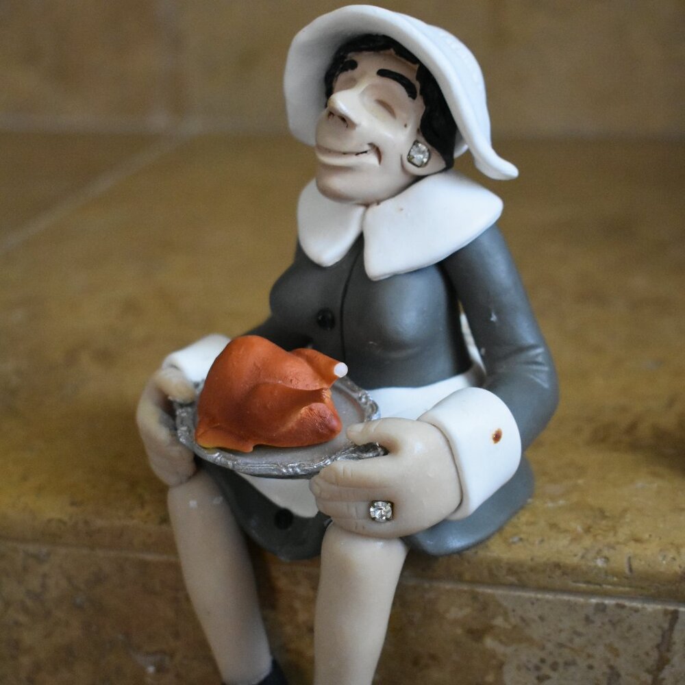 2 D Manning Thanksgiving Shelf Sitter Pilgrims Man Woman Clay Figure Statue Set - Picture 7 of 16